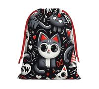 Plush Kawaii-Kittens-Cats-Love Christmas Drawstring Present Bags Large Size, Soft Velvet Goodie Bags With Red Ribbon Closure For Holiday Party Favors And Present Wrapping