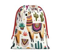 Plush Kawaii-Llama-Cactus Christmas Drawstring Present Bags Large Size, Soft Velvet Goodie Bags With Red Ribbon Closure For Holiday Party Favors And Present Wrapping