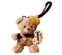 Plush Keychain - Bunny Keychain 11x8cm | Keyçhain Teddy Bear with Otter Charm, Bright Colors Pendant, Keyring Pendant for Handbags, Mobile Phones, Backpack, Car Keys, Khaki Overalls, Consulte la