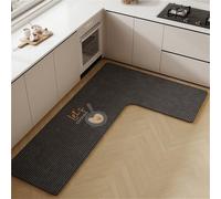 Plush Kitchen Mat with Microfiber Dust Control, Non-Slip TPE Backing, Absorbent Soft Floor Rug Decor with Decorative Print for Home, Sink, Entryway(Cement grey Left,100x150x45cm)