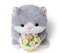 Plush Kitten with Handheld Bouquet - Cute Desktop Mate & Backpack Charm, Soft Stuffed Toy Keyring, for Cute Stuff Lovers
