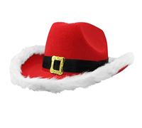 Plush LED Santa Cowboy Hat, Warm Festive Christmas Hat for Holiday Party, Red and White