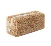 Plush Leopard Print Pencil Case Super Soft Large Capacity Makeup Bag Cute Aesthetic Stationery Storage Pouch Multifunctional Cosmetic Organizer for School Office Travel Kawaii Pencil Box (khaki)