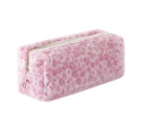 Plush Leopard Print Pencil Case Super Soft Large Capacity Makeup Bag Cute Aesthetic Stationery Storage Pouch Multifunctional Cosmetic Organizer for School Office Travel Kawaii Pencil Box (Pink)