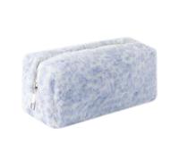 Plush Leopard Print Pencil Case Super Soft Large Capacity Makeup Bag Cute Aesthetic Stationery Storage Pouch Multifunctional Cosmetic Organizer for School Office Travel Kawaii Pencil Box (Blue)