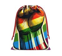 Plush Lgbt-Gay-Pride-Fist Christmas Drawstring Present Bags Large Size, Soft Velvet Goodie Bags With Red Ribbon Closure For Holiday Party Favors And Present Wrapping