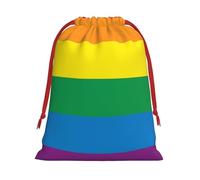 Plush Lgbt-Gay-Pride-Flag Christmas Drawstring Present Bags Large Size, Soft Velvet Goodie Bags With Red Ribbon Closure For Holiday Party Favors And Present Wrapping