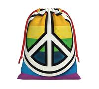 Plush Lgbt-Gay-Pride-Peace Christmas Drawstring Present Bags Large Size, Soft Velvet Goodie Bags With Red Ribbon Closure For Holiday Party Favors And Present Wrapping