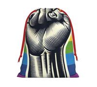 Plush Lgbt-Gay-Pride-Power Christmas Drawstring Present Bags Large Size, Soft Velvet Goodie Bags With Red Ribbon Closure For Holiday Party Favors And Present Wrapping