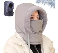 Plush-Lined Thickened Thermal Hat with Face Mask for Men & Women, 3-in-1 Windproof Warm Hood, Unisex Ski Fleece Winter Cold Protection (Light Grey)