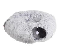 Plush Long-Haired Cat Tunnel Bed, Large 31.5 x 9.8 in Pet Cave with Soft Mat, Foldable Gray Kitten Hideaway, Cozy Interactive Play Area for Deep Sleep and Winter Comfort
