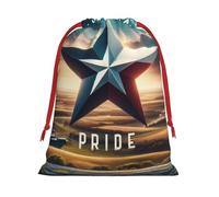 Plush Long-Star-Pride-Texas Christmas Drawstring Present Bags Large Size, Soft Velvet Goodie Bags With Red Ribbon Closure For Holiday Party Favors And Present Wrapping