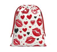 Plush Love-Lip-Romantic Christmas Drawstring Present Bags Large Size, Soft Velvet Goodie Bags With Red Ribbon Closure For Holiday Party Favors And Present Wrapping