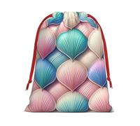 Plush Magic-Mermaid-Fishscale-Pattern Christmas Drawstring Present Bags Large Size, Soft Velvet Goodie Bags With Red Ribbon Closure For Holiday Party Favors And Present Wrapping