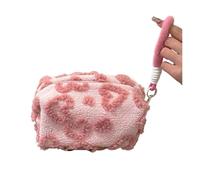 Plush Makeup Bags with Handle Soft Travel Cosmetic Storage Bag Portable Love Print Organizer Pencil Case Cute Clutch Pouch(Khaki)