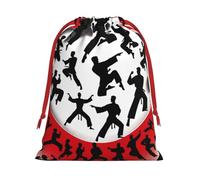 Plush Martial-Artists-Poses Christmas Drawstring Present Bags Large Size, Soft Velvet Goodie Bags With Red Ribbon Closure For Holiday Party Favors And Present Wrapping