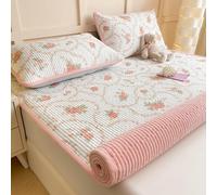 Plush Mattress Topper - Milk Velvet Cartoon Pattern Quilted Mattress Pad Cover Soft Warm Bed Topper Cotton Breathable Reversible Sleeping Pad for Dormitory Bedroom Tatami Floor (#14,2 x pillowcases)