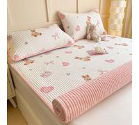 Plush Mattress Topper - Milk Velvet Cartoon Pattern Quilted Mattress Pad Cover Soft Warm Bed Topper Cotton Breathable Reversible Sleeping Pad for Dormitory Bedroom Tatami Floor (#1,2 x pillowcases)