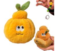 Plush Orange Keychain Doll with Cartoon Worm - Pull-Out Surprise Hidden Ring Holder, Cute Stuffed Animal Toy for Backpack Car Decoration, Soft PP Cotton Key Ring Pendant Gifts for Kids Adults Home