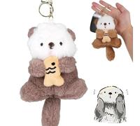 Plush Ot/ter Keychain,Cute Fluffy Keyring Charm,Brownish-Gray Cartoon Otter Plush Doll with Chain,Cute Bag Purse Charm for Women Animal Lovers,Handcrafted Otter Design,Daily Accessories,Brownish-Gray