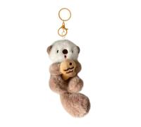 Plush Otter Keychain Cute Fluffy Otter Purse Charm Soft Backpacks Bags (Khaki)