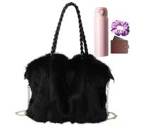 Plush Outdoor Purse, Large Furry Tote Bag, Adjustable Bag with Removable Strap, Carrying Pouch for Hiking Travel Work Outdoor, Lifestyle Accessory, Fuzzy Handbag Tool for Shopping Fitness