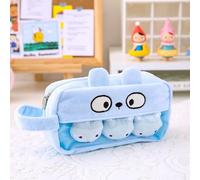 Plush Pencil Case with Kawaii Furry Pins Accessories Large Capacity Japanese Aesthetic Fluffy Pen Holder Cute Stationery Pouch Makeup Cosmetics Bag for Back to Scool Students (Blue)