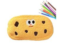Plush Pencil Pouch - Cookie Shape | Large Capacity Stationery Box | Cute Pencil Case for School Girls Boys Soft Plush Makeup Bag Multipurpose Zipper Coin Purse Aesthetic Desk Storage Brown Sof, Yellow