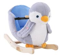 Plush Penguin Rocking Horse Poplar Wood Grey White Yellow Blue 50H x 60L x 33Wcm