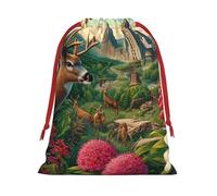 Plush Pennsylvania-State-Mountain-Flower Christmas Drawstring Present Bags Large Size, Soft Velvet Goodie Bags With Red Ribbon Closure For Holiday Party Favors And Present Wrapping