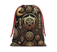 Plush Pentagrams-Moons-Mystical Christmas Drawstring Present Bags Large Size, Soft Velvet Goodie Bags With Red Ribbon Closure For Holiday Party Favors And Present Wrapping