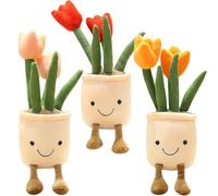 Plush Plant Pals - Set of 3 Stuffed Succulent Friends in Pots, Creative Simulation Green Plant Plush Toys with Face, Soft Hemp Fabric PP Cotton Filling, Home Decoration Ornament Rag Do