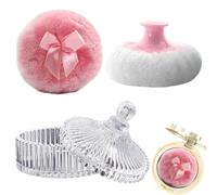 plush powder applicator - Plush Cosmetic Puff Featuring Grip Handle, Transparent Crystal Container, Gentle Skin Touch Design, Washable Material Construction | Daily Makeup Finishing Accessory Gift