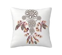Plush Printed Cushion Cover Beautiful Dream Catcher with Colorful Feathers Square Pillow Cases for Sofa Bed Decor 45 x 45 cm