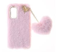 Plush Protective Compatible with Samsung Galaxy A06 Fur Bunny Furry Phone Cover Plush Case Skin Cover Cute Soft Warm Fluffy Case Love Pendant for Women Girls Shell Cute Pink Furry Fluffy Cases