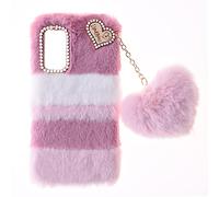 Plush Protective for OPPO Find X5 Lite Fur Bunny Furry Phone Cover Plush Case Skin Cover Cute Soft Warm Fluffy Case Love Pendant for Women Girls Shell Splicing Pink Furry Fluffy Cases for Find X5 Lite