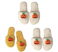 Plush Pumpkin Slippers Halloween Slippers Pumpkin Open Toe Soft Sliders Wear Slipper Outside Spooky Festival Sliders Novelty Winter Slides Halloween Decors Cozy Shoes Slip On Bedroom Slide