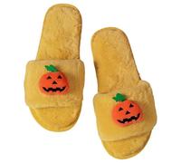 Plush Pumpkin Slippers| Halloween Slippers Pumpkin| Open Toe Soft Sliders| Wear Slipper Outside| Spooky Festival Sliders| Novelty Winter Slides| Halloween Decors Cozy Shoes| Slip On Bedroom Slide