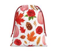 Plush Pumpkins Thanksgiving Christmas Drawstring Present Bags Large Size, Soft Velvet Goodie Bags With Red Ribbon Closure For Holiday Party Favors And Present Wrapping