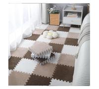 Plush Puzzle Floor Mat foam Tiles,Interlocking Carpet Tiles,12X12inch Square Puzzle Rug,10Mm Thick Fluffy Foam Mat for Parlor Bedroom Decoration(Light Coffee+dark Coffee+white,24pcs)