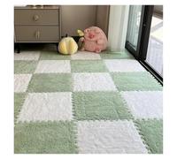 Plush Puzzle Mat Soft Fluffy Puzzle Foam Floor Mat-Interlocking Square Mat Tiles, Non-Slip Carpet Rug Bedroom(White-Mint green,4Pcs)