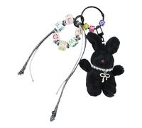 Plush Rabbit Beads Keychain Decorative Pendant Handbag Hanging Decoration Sweet Key Ring Pendant for Women Keyring Decoration for Women Girls, Black, One size