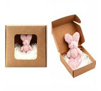 Plush Rabbit Gift Box Set with Cuddly Toy, Heart Card, Pink Stuffed Toy in Kraft Paper Box (6 cm) Thank You Gift for Birthday, Baby & Girlfriend (Pink)