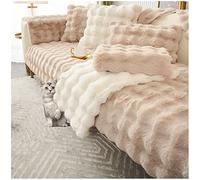 Plush Rabbit Sofa Cover Thick L-Shape Couch Slipcover Universal Non-Slip Faux Fur for 1/2/3/4 Seater Kaki Color 110x110cm Soft & Cozy Furniture Protector