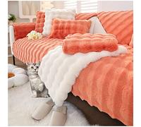 Plush Rabbit Sofa Cover Thick Universal Anti-Slip Couch Protector for 1/2/3/4 Seater L-Shape Faux Fur Fabric Brown (110x240cm)