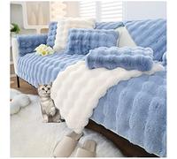 Plush Rabbit Sofa Cover Universal Anti-Slip Faux Fur Couch Slipcover for 1/2/3/4 Seater L-Shaped Sofa Soft Thick Fabric Blue (90x240cm)