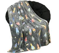 Plush Rockets Throw Blanket: Colorful Space Ships on Gray Fun and Trendy Soft Velvet Fleece for Kids or Adults, Travel Wrap Comfort or Room Decor Accent