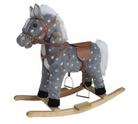 Plush Rocking Horse - Grey/White Deluxe with Mane Saddle Bridle Stirrups Wooden Rockers 12m+ - Includes Sound Effects