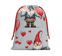 Plush Romantic-Valentine-Gnomes Christmas Drawstring Present Bags Large Size, Soft Velvet Goodie Bags With Red Ribbon Closure For Holiday Party Favors And Present Wrapping