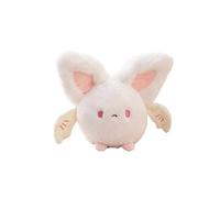 Plush Round Bat Toy 20cm - Super-Soft Rex Rabbit Fur Stuffed Animal, Cute Cuddly Halloween Bedside Decor, Squishy Bat Plush Gift in Black or White